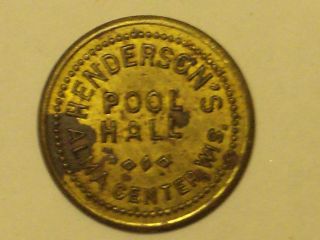 Alma Center,  Wis Henderson ' S Pool Hall Gf 5c In Trade 21mm Round Br Cat 10 1934 photo