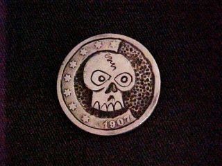 Carved Hobo Nickel Liberty V Nickel Skull With Peepers Folk Art Coin Ohns 1304 photo