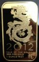 1 Oz 2012 Year Of The Dragon 100mills Pure.  999 24k Gold Bullion Bar Rare Exonumia photo 2