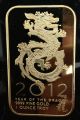 1 Oz 2012 Year Of The Dragon 100mills Pure.  999 24k Gold Bullion Bar Rare Exonumia photo 5