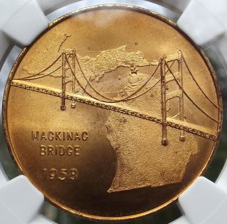 1958 Michigan Medal - Mackinac Bridge - Ms65 Ngc - So - Called Dollar Hk709,  Token photo