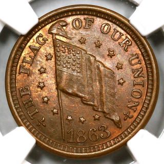 1863 F - 208/410 A Ngc Ms 65 Bn The Flag Of Our Union Civil War Token photo
