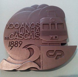 Train,  C.  P. ,  100 Years Of Cascais Line 1889 - 1989,  Bronze Medal photo