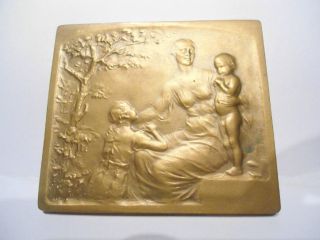 Bronze Art Nouveau Medal By P.  Theunis _ Mother With Children photo