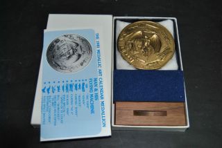 Medallic Art Co Large Bronze Medallion Man & His Flying Machine 1981 Summa Corp photo