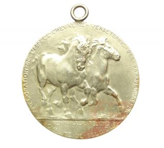 Gorgeous Antique Silver Plate Art Medal Horses By J.  Lagae 1930 photo