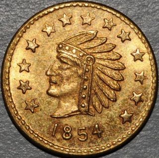 1854 California Fractional Gold Color Token 1/2 Dollar Round Indian Head Token photo