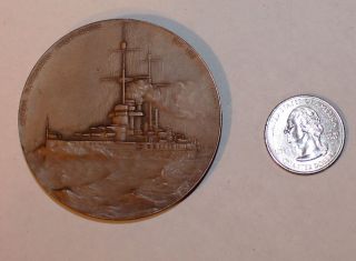 Antique Vintage Bronze A.  Hartig Austria Wwi Battleship Ship Maritime Medallion photo