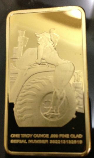 1 Oz Playboy Cowboy,  Serial Number Pure.  999 24k Gold Bullion Bar Rare photo