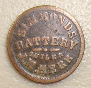 (1861 - 65) Simmonds Battery 25¢ Civil War Sutler Token,  Rarity - 7 Vf photo