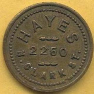 Vintage Hayes,  Chicago,  Illinois 5 Cents In Drinks Token photo