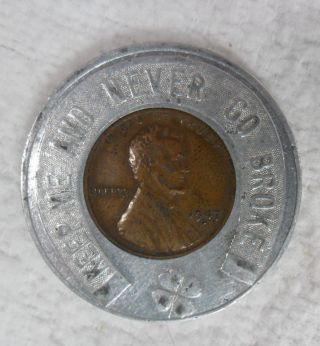 1947 D Lincoln Wheat Encased Penny Keckler Chevrolet Bellefonte,  Pa Good Luck photo