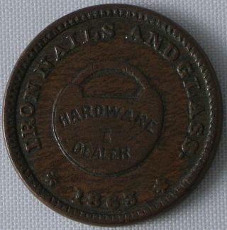 1863 Jeff Miller Dealer In Hardware Bryan,  Ohio Token R.  3 - Xf photo