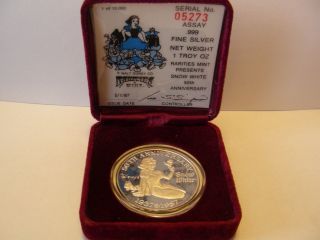 1987 Snow White 1 Troy Oz.  999 Silver 50th Anniversary Disney Coin Round photo