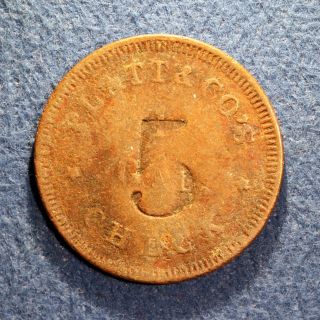 Scarce Maryland Oyster Token - Platt & Co. ,  5 (counterstamped),  Baltimore,  Md. photo
