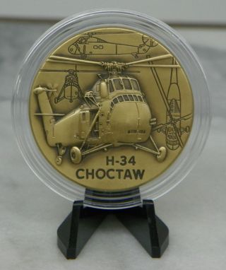Us Marines H - 34 Choctaw Helicopter Medallion Acrylic Stand Black Pouch Help Vets photo