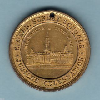 South Melbourne Sunday Schools.  1887 Victoria ' S Jubilee Medallion.  Unc photo