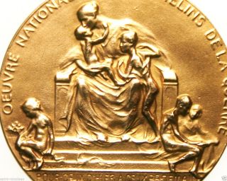 Orphans & War Refugees Decor Antique Gold Plated Art Medal Pendant Sign P Dubois photo