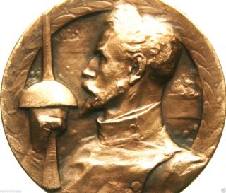 Man With Fencing Sword & Lion Decor Antique 1926 Art Medal Pendant Sign Huguenin photo