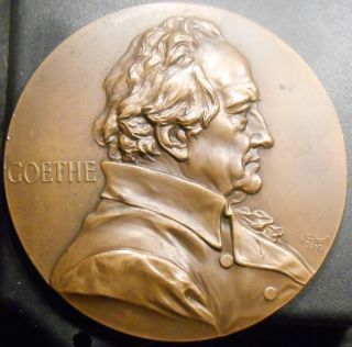 1899 Austrian Art Nouveau Goethe Sesquicentennial Bronze Medal By Anton Scharff photo