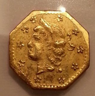 1865 California Gold Token Fractional Charm Quarter Dollar Size Liberty Octagon photo
