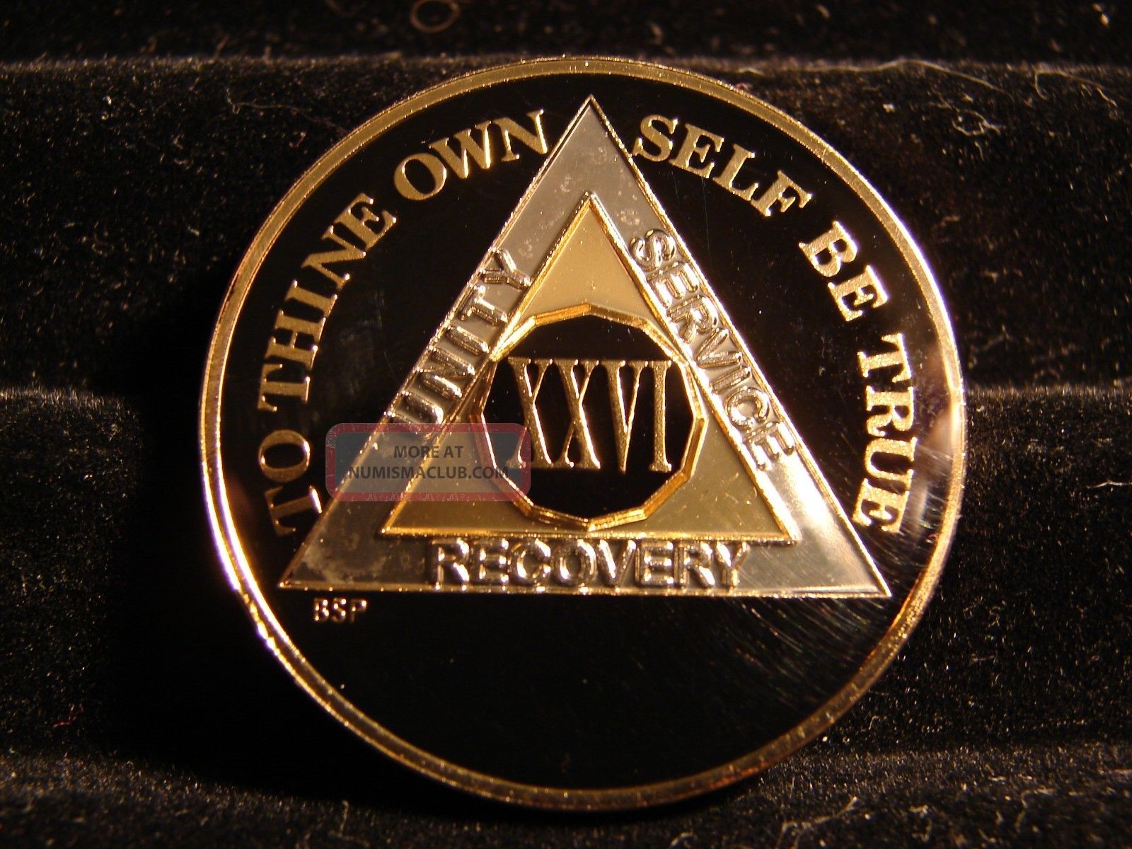 Alcoholics Anonymous Aa 26 Year Black Silver Gold Tri - Plate Medallion - Coin Chip Exonumia photo