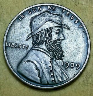1939 Classic Wheat Cent Hobo Nickel By Jb photo