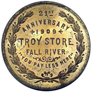 1909 Massachusetts Token - Troy Store,  Fall River,  Ma,  Good Luck Swastika Medal photo