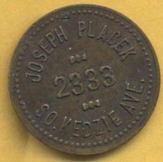 Vintage Joseph Placek,  Chicago,  Illinois. ,  Good For 5 Cents Trade Token. photo