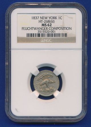 1837 Feuchtwanger Cent Ngc Ms 62 Ht - 268 (61) photo