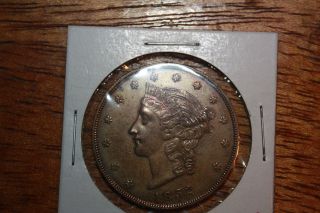 Antique Large 1852 Bronze Liberty Head California Counter Flag $20 Counter Piece photo