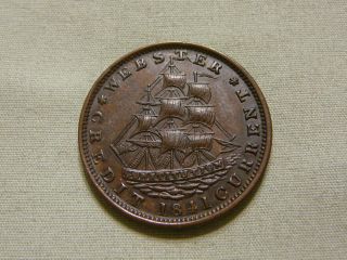 Rare 1841 Hard Times Pre Civil War Token With Ship - Very Fine Details photo