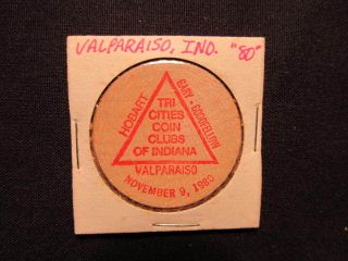 1980 Valparaiso,  Indiana Wooden Nickel Token - Tri Cities Coin Club Wooden Coin photo