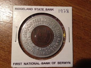 Berwyn,  Il First National Bank Of Berwyn Encased 1928 Lincoln Cent photo