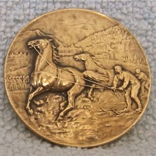 Rare Bronze Marked Horse Medal Ski Race Pulled By Horses 2x Huguenin Dep Signed photo