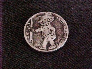 Carved Hobo Nickel Mini Man Trampin ' Folk Art Coin Token Ohns 1304 photo