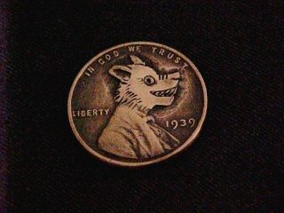 Carved Hobo Nickel Wolf Penny Lincoln Cent Folk Art Ohns 1304 photo