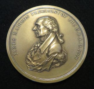 James Madison Us Indian Peace Bronze Medal 3 Inch Ip - 5 Au Restrike photo