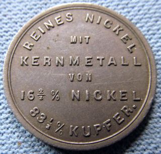 1800s Germany Fleitmann & Witte Iserlohn Prototype Coin? Fleitmännchen Nickel photo