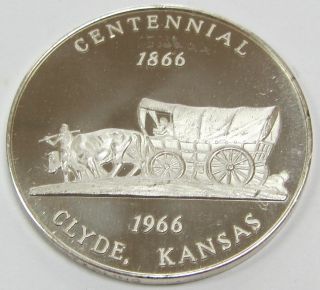 Rare 1866 - 1966 Clyde Kansas Centennial Sterling Silver Trade Token photo