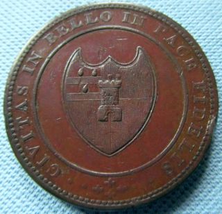 1811 British One Penny Token Copper Worcester Workhouse City Arms photo