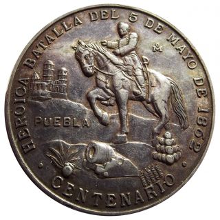 1962 Mexico Silver Medal - Batalla De 5 De Mayo,  Centennial,  Grove 800a,  Token photo