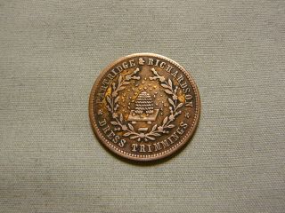 Rare 1850 ' S Merchant Token With Bee - Hive Image - Partridge & Richardson photo