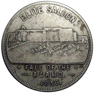1893 - 94 Texas Trade Token - Elite Saloon,  San Antonio,  Tx,  Alamo Battle,  Drink photo