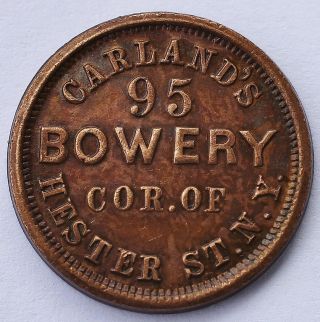 Undated Civil War Token Carland ' S Bowery / Fine Ale Drawn From Wood Cleaned photo