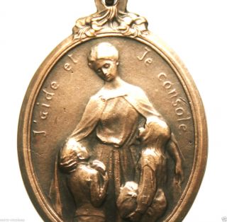 Charming Art Nouveau Lady With Orphans - Antique Medal Pendant By G.  Devreese photo
