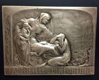 1916 French Bronze Nouveau Plaquette For War Orphans,  Jacques Marin,  Fonson M72 photo