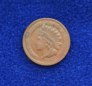 1863 Civil War Token 95/368 Indian Head Raised Band,  Open Wreath Not One Cent R2 photo