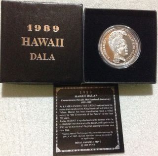 1989 Hawaii Dala 30th Anniversary Of Statehood.  999 Silver Proof photo