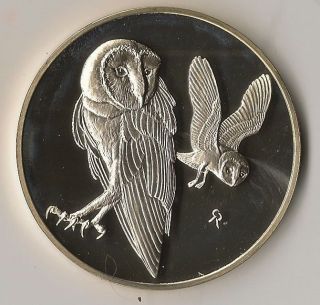 Franklin 1971 No.  25 Barn Owls 2,  Ounces Sterling Silver Coin photo